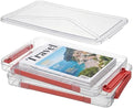 Clear Document Box, Portable A4 Paper Storage Organizer with Snap Latches, Stackable File Case for Certificates Photos Letter Size, Magazine Protector, 14.37" x 9.44" x 1.37" (2 Pack), Red by Cosics