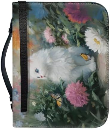 Floral Bernese Mountain Dog Pattern Bible Cover for Women Soft PU Leather Verse Print Bible Carrying Case Large Capacity Book Organizer with Top Handle Gifts for Christians - Image 3