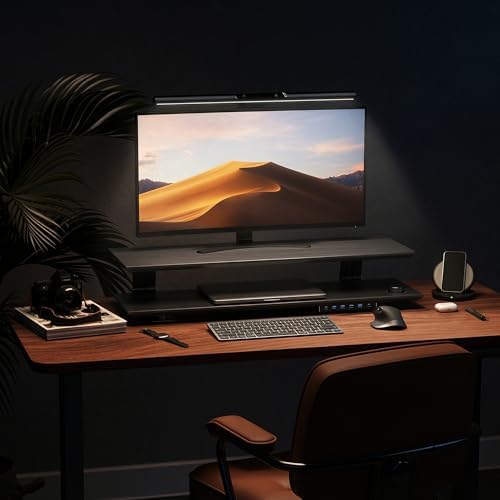 Dual Monitor Stand Riser for Large Office Desk Organization, Black - Image 6