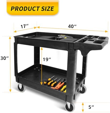 MaxWorks 50993 500-lb Utility Service PP Cart with Two Trays and Wheels 40 inch x 17 inch Overall Dimensions - Image 2