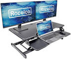 Rocelco 37.4" Electric Standing Desk Converter with AC USB Charger - Motorized Height Adjustable Sit Stand Up Dual Monitor Riser - Tabletop Computer Workstation - Large Keyboard Tray - Black (R EDRB2) - Image 4