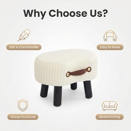 Foot Stools Small, White Ottomon with Handle, Velvet Footrest - Image 7