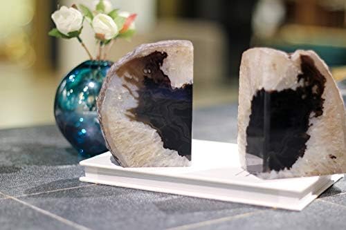 JIC Gem Black Agate Geode Bookends Decorative Stone Book Holder Heavy Duty - Image 5