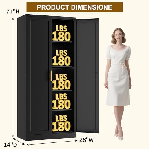 BESFUR 71" Tall Black Kitchen Pantry Cabinet, Metal Food Storage Cabinet with 4 Adjustable Shelves, Freestanding Cupboard with Doors for Kitchen, Dining Room, Living Room, Bathroom, Laundry Room - Image 3