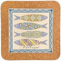 Azulejo Ethnic Portugese Ceramic Tiles - Cork Trivets - Perfect Souvenir & Gift from Portugal (7.8 Inch - 20cm) (Light Blue) by GOLDTON