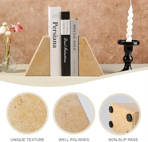 Koville Marble Bookends for Shelves, Large Bookends for Heavy Books, Non-Slip Heavy Duty Book Stopper for CD/Movies, Aesthetic Decorative Bookends for Shelves Table Home Decor(Brown) - Image 6