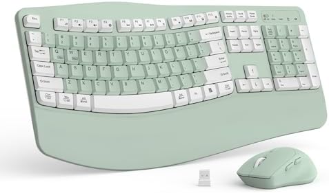 Wireless Keyboard and Mouse Combo,2.4G Ergonomic Wave Keys(Avocado Green-A) by RECCAZR