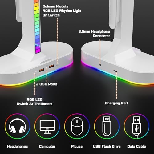 Dual Headphones Stand with Charger for Men, Headset Holder Stand for Desk - Image 2