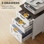 HOMCOM 3 Drawer File Cabinet Printer Stand Silent Slides Distressed White - Image 5