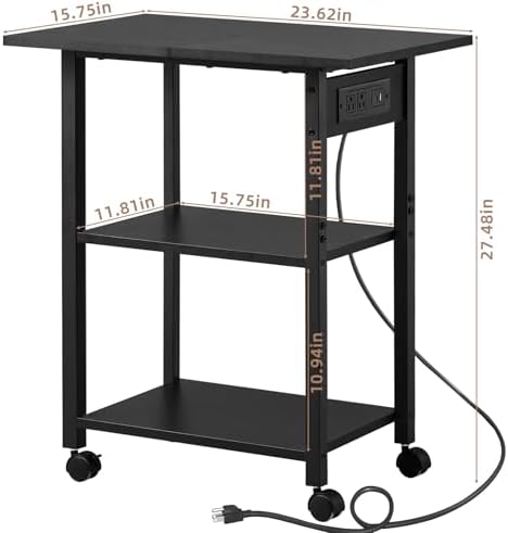 Lerliuo 3-Tier Printer Stand with Charging Station, Rolling Printer Table - Image 2