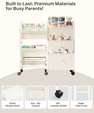 2in1 Baby Diaper Caddy Organizer and Storage Cart with Dividers and Drawers - Image 7