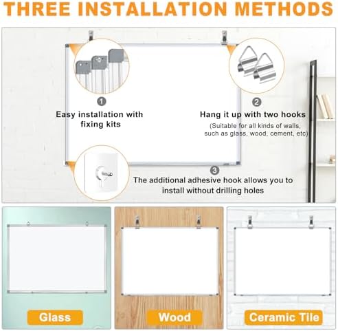 H-Qprobd White Board Dry Erase Whiteboard for Wall 24x18 (3pcs) Magnetic Boards for Office Classroom & Home, Small Wall Whiteboard Including 6 Markers, 10 Magnets, 2 Erasers & 15 Adhesive Hooks - Image 3