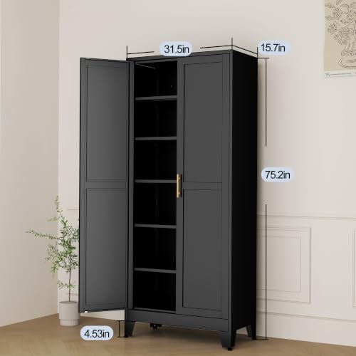 Black Metal Storage Cabinet,75" Steel Cabinets for Home Office - Image 3