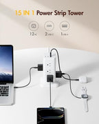 Power Strip Tower with Surge Protector 1800J, Fast Charging Tower PD20W USB-C Ports with 12 AC Outlets, Extension Cord for Home Office Dorm Room, 9.8ft, White - Image 3