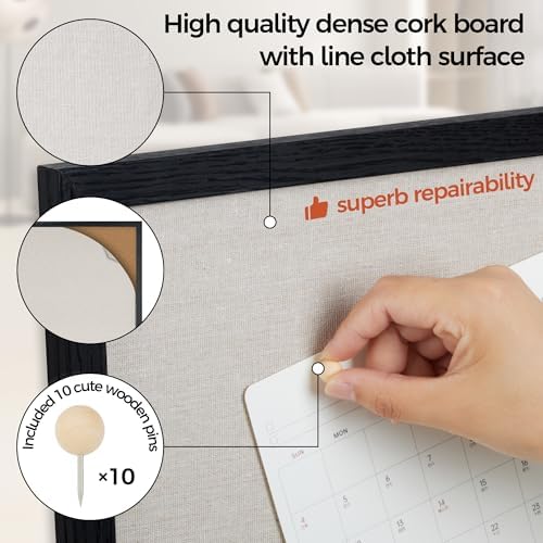 Fun Memories Cork Board Bulletin Board for Office, 24" x 36" Oak Wooden Framed Corkboard, Wall Mounted Notice Pin Board for School Home & Office, Black - Image 3