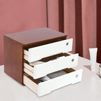 Wood Desk Organizer with 3 Drawers, Lockable Desktop Countertop Storage Cabinet for Home Office Supplies File Tabletop Organizing Unit, 15.75" x 11.02" x 12.2" (Dark Brown + White) - Image 4