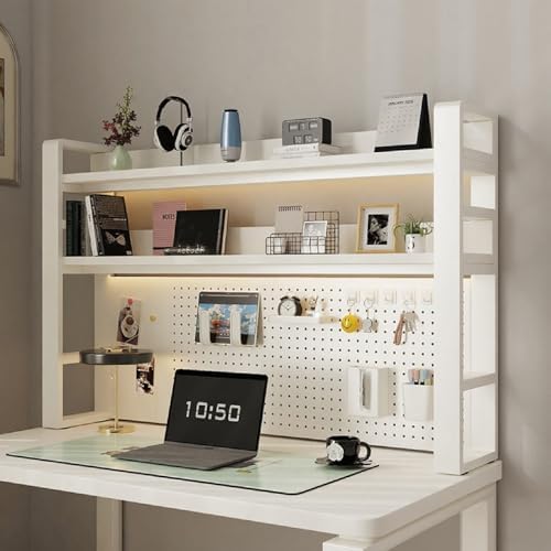 Desk Shelf Organizer for Top of Desk – Desktop Bookshelf with Pegboard & Storage Accessories, Adjustable Hutch for Dorm or Office, Steel Frame Display Shelf, White frame + white board 37.4*9.8*36.6in by Unknown