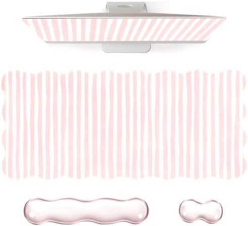 L-SPOUTTO Pink Striped Mouse Pad Set,Scalloped XXL Desk Mat + Ergonomic Mouse Wrist Rest + Gel Keyboard Wrist Rest for Keyboard 65%/75%,3in1 Large Desk Pad for Desktop Home Office Computer Game by L-SPOUTTO