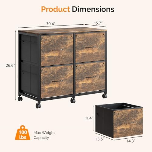 VINGLI 4 Drawer Mobile File Cabinet with Wheels Filing Cabinet Under Desk File Cabinet, Fabric Drawers Printer Stand for Home Office, Fits Letter Size, Rustic Brown - Image 3