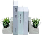 MyGift Decorative Bookends, Heavy Duty Book Ends with Artificial Green Grass Plants, Book Stands for Office Desktop, Bookshelf, Modern Gray Concrete L-Shaped - Image 4