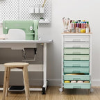 Storage Cart with 8 Drawers, Utility Cart with White Drawers and Wooden Tabletop, Craft Cart, Teacher Organization for Classroom, Storage Furniture, Office Organization, Green - Image 6