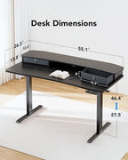 HUANUO 55″ x 26″ Electric Standing Desk with 2 Drawers, C-Clamp Mount Compatible, Height Adjustable Computer Desk, Home Office Stand Up Desk with 4 Preset Heights & 2 Hooks, Black - Image 2