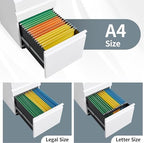Guizeeopo 3 Drawer File Cabinet with Lock, File Cabinets for Home Office,Under Desk Cabinet, Locking File Cabinet for A4/Letter/Legal, Fully Assembled Expect Casters, Matte White - Image 5