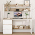 MaverickFurni 55 Inch Computer Desk with Hutch and 3 Drawers, Natural Oak by MAVERICKFURNI