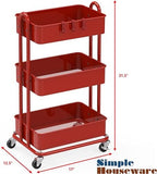 Simple Houseware 3-Tier Heavy Duty Metal Utility Rolling Cart, Red - Image 6