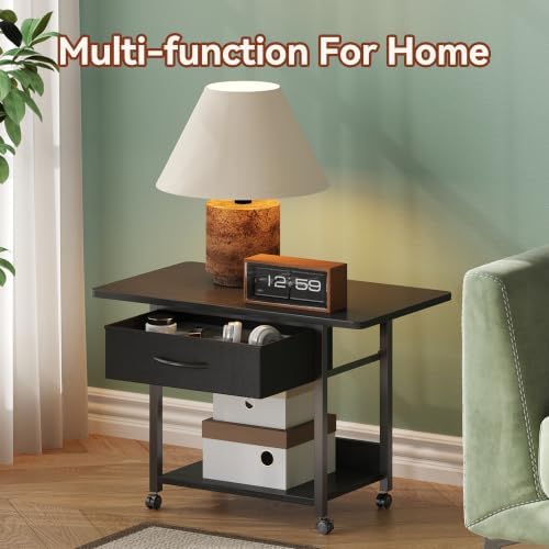 Printer Stand with Drawer, 2-Tier Printer Table with Locking Wheels, Under Desk Rolling Table Cart for Home Office, Fit Fax Machine Scanner, Black - Image 4