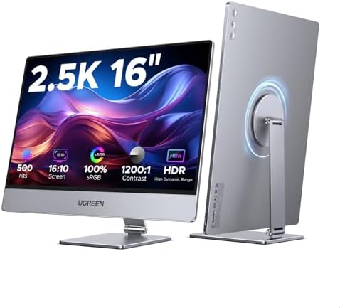 UGREEN 16 Inch 2.5K Portable Monitor with Magnetic Stand for Work & Gaming by UGREEN