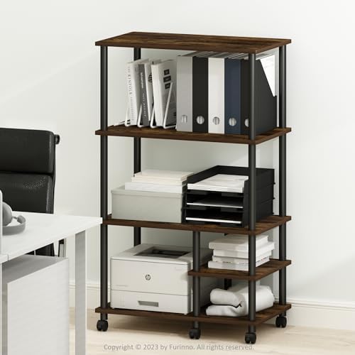 Furinno Turn-N-Tube 4-Tier Toolless Multipurpose Printer Stand Display Storage Shelf with Wheels, Amber Pine/Black - Image 5