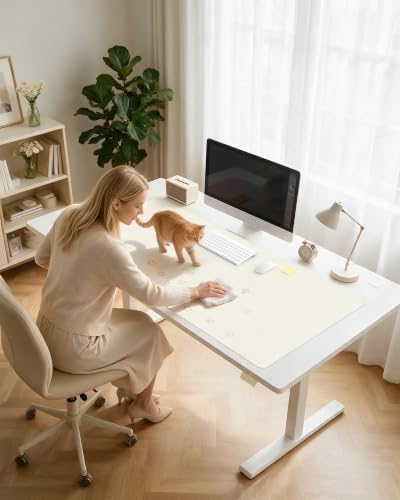 YSAGi Leather Desk Protector, Office Mat, Large Mouse Mat, Non-Slip PU Leather Blotter, Laptop Desk Mat, Waterproof Writing Pad for Office and Home(Cream, 63" x 17.2") - Image 7