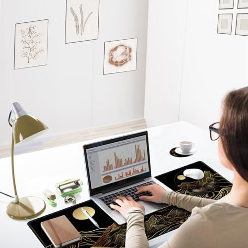 ARTSO Large Mouse Pad Keyboard Wrist Rest Combo, Ergonomic Mouse Pad with Wrist Support, Extended Non-Slip Desk Mat Protector, 4-in-1Set Desk Blotter for Office Home, Golden Sun Mountain - Image 4