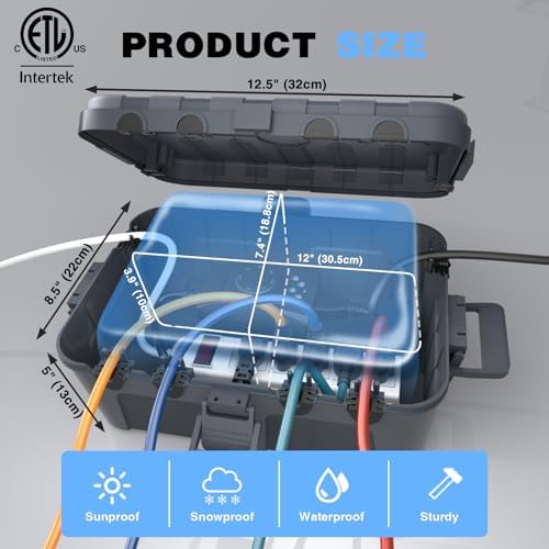 Flemoon Large Outdoor Electrical Box, IP54 Waterproof Extension Cord Cover - Image 3