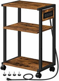 HOOBRO Industrial Printer Stand with Charging Station, 3-Tier Printer Table, Rolling Printer Cart with Adjustable Shelf and Hook, Rustic Brown and Black BF28UPS01 by HOOBRO