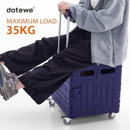 Folding Utility Cart Portable Rolling Crate Handcart Foldable Shopping Trolley Collapsible, with Lid, on Wheels, for Grocery, Garden, Office, Storage, Teacher, Tool (Purple) - Image 2
