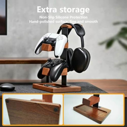 Wood Headphone Stand,Headset Holder with Dual Gaming Controller Holder - Image 5
