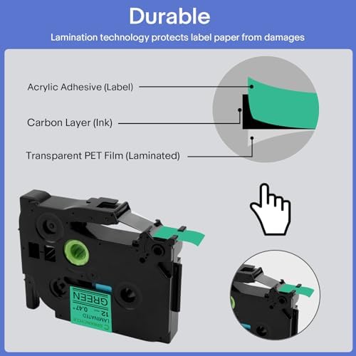GREENCYCLE 12mm 0.47 Laminated Green Tape Compatible for Brother P-Touch Label Maker Tape TZe-731 TZe731 TZ-731 TZ731 TZe TZ Label for PT-D200 D210 D220 D400, 10 Pack - Image 3