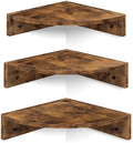 Homode Corner Shelf Wall Mount, Set of 3 Floating Corner Shelves with Cord Hole, 3 Tier Wood Wall Display Shelf, Storage for Bathroom Living Room Kitchen Bedroom, Rustic Brown and Black by Homode