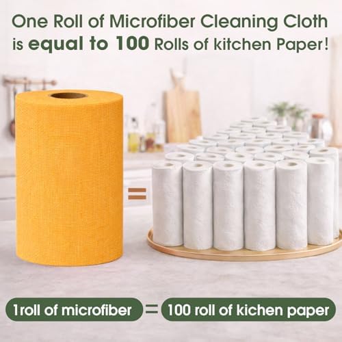 Reusable Microfiber Cleaning Cloth Roll - 100 Pack, 12"x12" Washable Tear-Away Paper Towels, Lint-Free & Streak-Free Rags for Kitchen, Glass, Cars, Electronics, Workshop and Garage(Tangerine Yellow) - Image 3