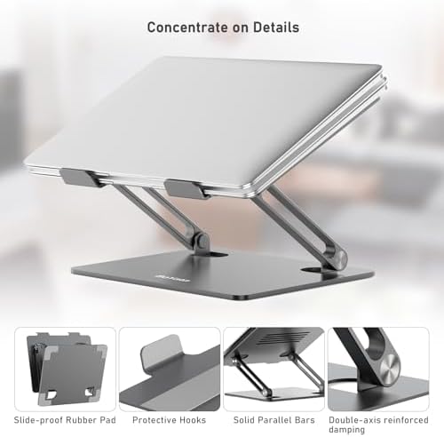 BoYata Laptop Stand, Adjustable Metal Desktop Riser, Up to 15 Inches, Gray - Image 3