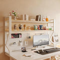 2/3 Tier Desk Shelf with Pegboard & Storage Accessories, Metal Desk Storage Organizer Shelf Space-Saving, DIY Table Countertop Shelves for Dorm, Office(White+Walnut,95 * 115cm/37.4 * 45.3in) by Unknown