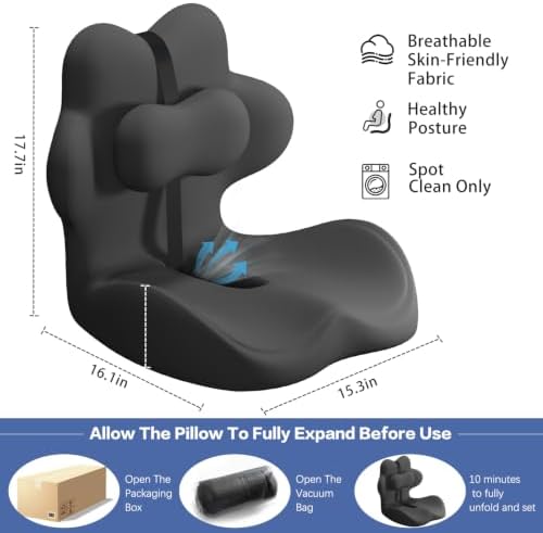 2-in-1 Memory Foam Seat Cushion with Lumbar Support, Office Chair, Black - Image 2