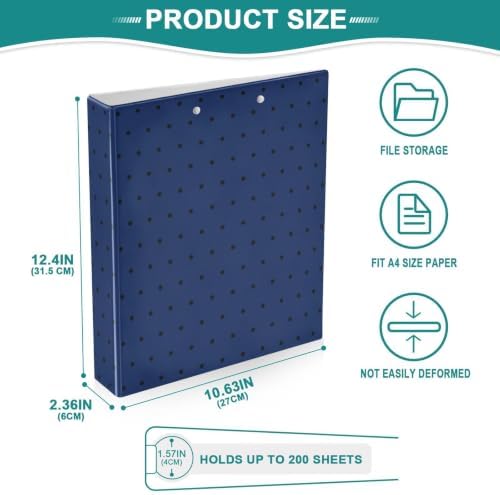 Standard View 3 Ring Binder, Navy Blue Black Polka Dot Durable Flexible Portable Waterproof Hardcover 1.5 Inch D Rings 500-Sheet Capacity Organizer 1PC - Image 6