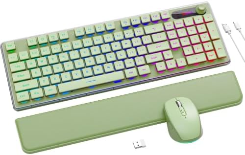 Wireless Keyboard and Mouse Combo - 9 Backlit Effects, Wrist Rest, Double-Shot Keycaps, Metal Panel, Long-Lasting Rechargeable, 2.4G Keyboard Mouse Set for Windows Mac PC Laptop – Sablute (Green) by SABLUTE