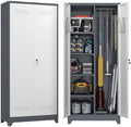 72.8" H Metal Garage Storage Cabinets with Doors and Shelves, Broom Closet Storage Cabinet, Tool Cabinets with Hanging Rod, Cleaning Storage Cabinets for Garage, Office, Laundry Room by FATIGOSstoragecabinet