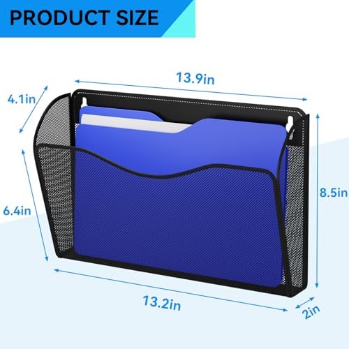 6 Single Pocket Wall File Holder, Mesh Hanging File Folder Paper Organizer, Vertical Wall Mounted Mail Basket, Storage Organization Magazine Rack for Office, Home and School, Black - Image 3