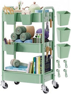 3 Tier Rolling Storage Cart Metal with Wheels,Sage Green Diaper Caddy Carts by Aofure