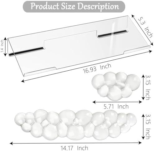 Gel Cloud Keyboard and Mouse Wrist Rest Set Transparent Acrylic Tilt Computer Keyboard Stand with Wrist Rest Ergonomic Silicone Mouse Wrist Pad for Keyboard Riser Holder for Desktop White 60%68% 75% - Image 5